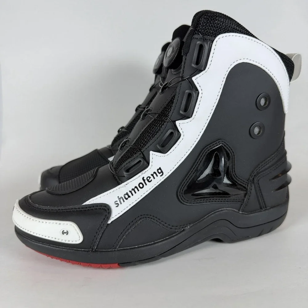 Shamofeng Motorcycle Riding Boots Black White Rotary Dial Size 41 Mens 8